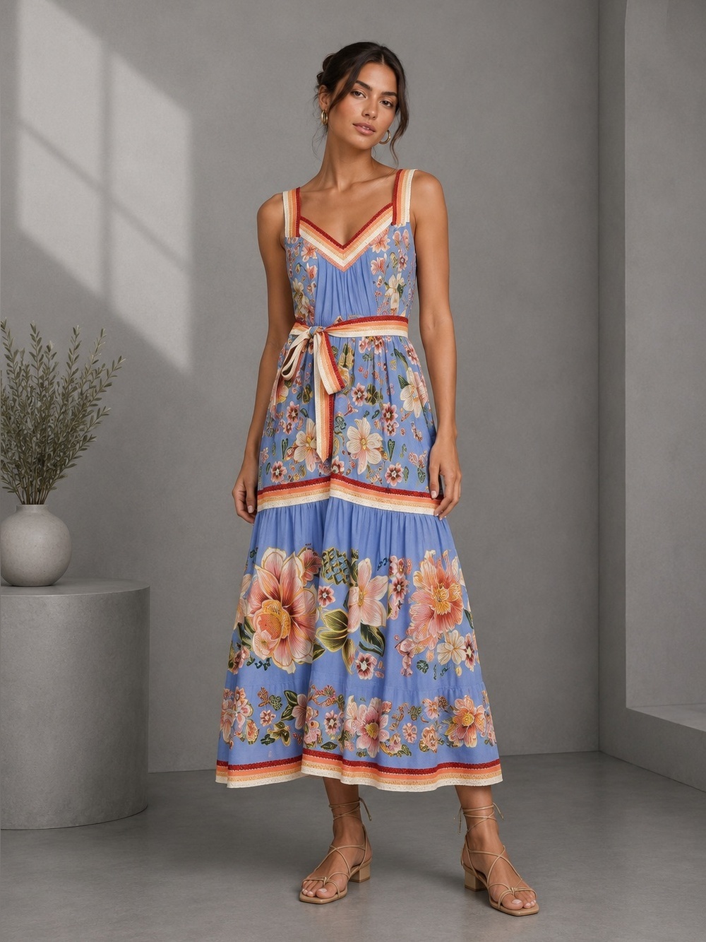 Farm Rio Blue Superbloom Tapestry Maxi Dress M B353
